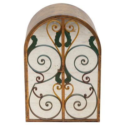 Neoclassical Wrought Iron Wall Hanging Bar Cabinet, France, 1940s-KL-948123