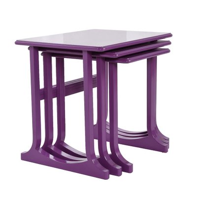 Nesting Coffee Tables in Purple Lacquered Wood, Set of 3-NQ-1264796