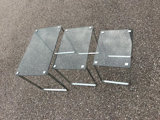 Nesting Table in Glass and Chrome, 1970s, Set of 3-AVC-2018473