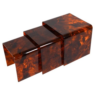 Nesting Tables in Faux Tortoiseshell Acrylic Glass in the style of Christian Dior, Italy, 1970s, Set of 3-LYQ-1729864