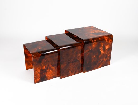 Nesting Tables in Faux Tortoiseshell Acrylic Glass in the style of Christian Dior, Italy, 1970s, Set of 3-LYQ-1729864