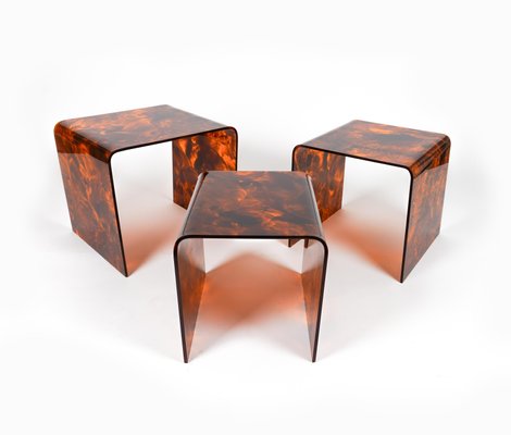 Nesting Tables in Faux Tortoiseshell Acrylic Glass in the style of Christian Dior, Italy, 1970s, Set of 3-LYQ-1729864