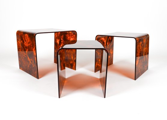 Nesting Tables in Faux Tortoiseshell Acrylic Glass in the style of Christian Dior, Italy, 1970s, Set of 3-LYQ-1729864