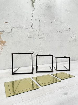 Nesting Tables in Metal and Glass, Set of 3-UX-1775496