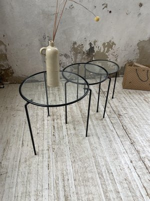 Nesting Tables in Metal & Glass, 1950s, Set of 3-LCU-1402981