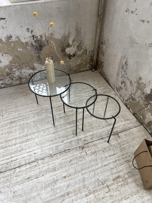 Nesting Tables in Metal & Glass, 1950s, Set of 3-LCU-1402981