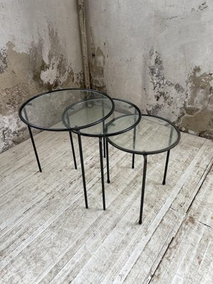 Nesting Tables in Metal & Glass, 1950s, Set of 3-LCU-1402981