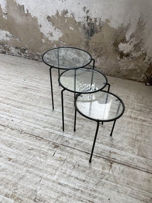 Nesting Tables in Metal & Glass, 1950s, Set of 3-LCU-1402981