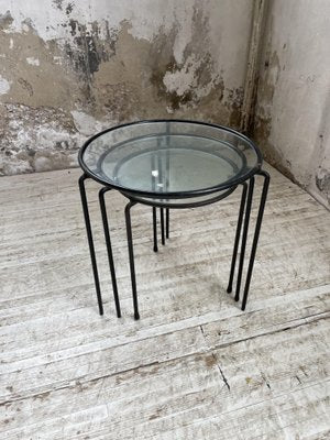 Nesting Tables in Metal & Glass, 1950s, Set of 3-LCU-1402981