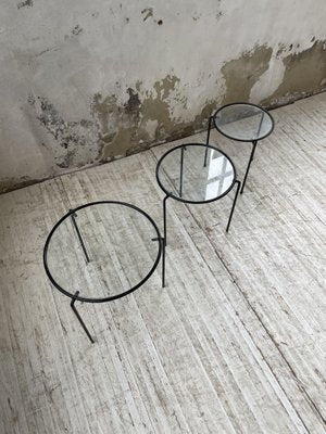 Nesting Tables in Metal & Glass, 1950s, Set of 3-LCU-1402981