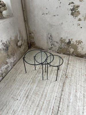 Nesting Tables in Metal & Glass, 1950s, Set of 3-LCU-1402981