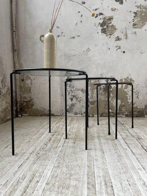 Nesting Tables in Metal & Glass, 1950s, Set of 3-LCU-1402981