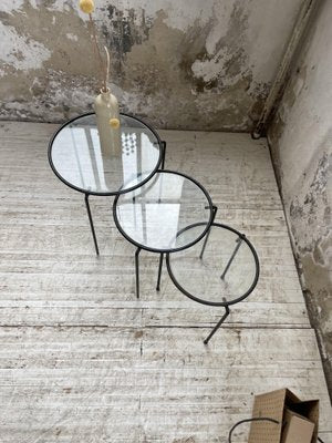 Nesting Tables in Metal & Glass, 1950s, Set of 3-LCU-1402981