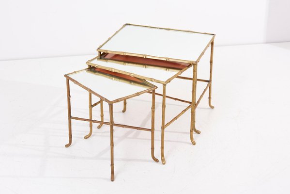 Nesting Tables with Mirrors by Maison Baguès, France, Set of 3-SFD-942469