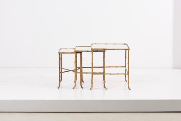 Nesting Tables with Mirrors by Maison Baguès, France, Set of 3-SFD-942469