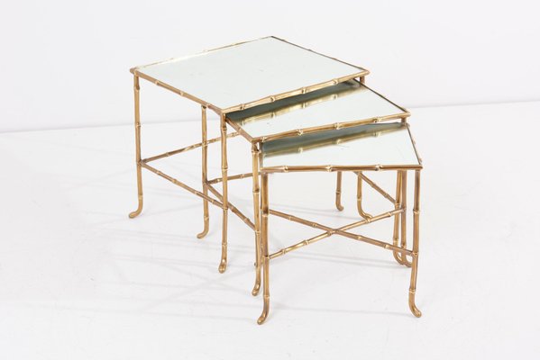 Nesting Tables with Mirrors by Maison Baguès, France, Set of 3-SFD-942469