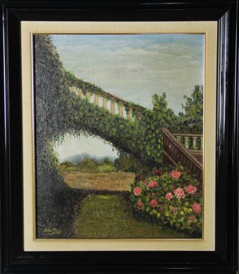 Neu San, The Flowered Bridge in the Garden, Oil on Canvas, Framed-ZYI-1338537