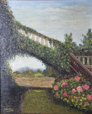 Neu San, The Flowered Bridge in the Garden, Oil on Canvas, Framed-ZYI-1338537