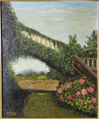 Neu San, The Flowered Bridge in the Garden, Oil on Canvas, Framed-ZYI-1338537