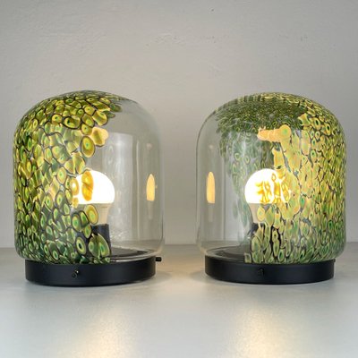 Neverrino Table Lamps in Green Murano Glass attributed to Gae Aulenti for Vistosi, Italy, 1970s, Set of 2-WQC-1796312