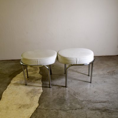 Niccola Poufs with Steel Structure and White Leather Seat by Andrea Branzi for Zanotta, 1990s, Set of 2-JQO-2032033