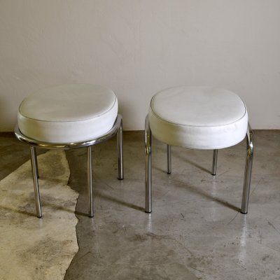 Niccola Poufs with Steel Structure and White Leather Seat by Andrea Branzi for Zanotta, 1990s, Set of 2-JQO-2032033