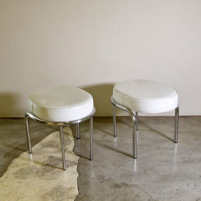 Niccola Poufs with Steel Structure and White Leather Seat by Andrea Branzi for Zanotta, 1990s, Set of 2-JQO-2032033