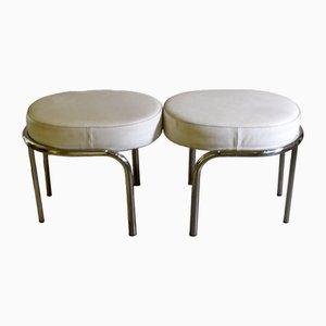 Niccola Poufs with Steel Structure and White Leather Seat by Andrea Branzi for Zanotta, 1990s, Set of 2-JQO-2032033