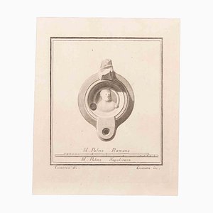 Niccolò Cesarano, Oil Lamp with Decoration, Etching, 18th Century-ZCI-2029398