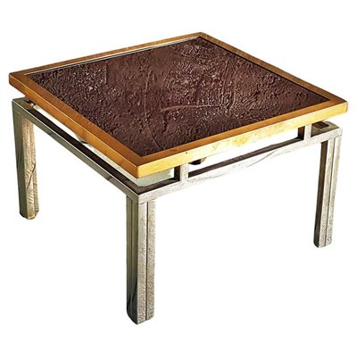 Nickel and Brass Support Table attributed to Lefevre for Maison Jansen, France, 1970s-POM-1431565