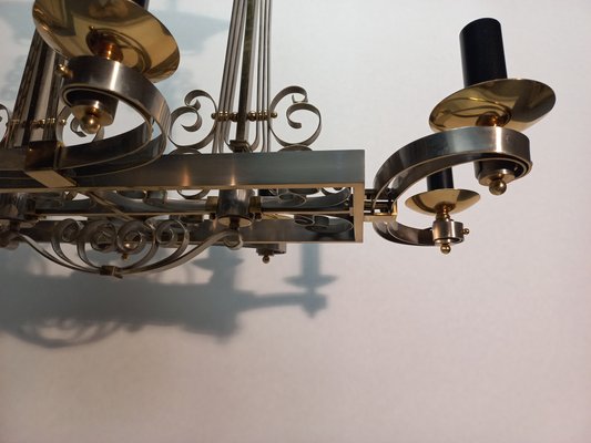 Nickel-Plated Brass Chandelier, 1940s-AWH-1356679