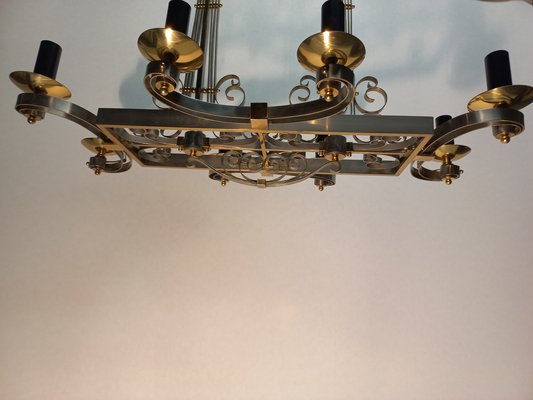 Nickel-Plated Brass Chandelier, 1940s-AWH-1356679