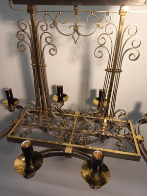 Nickel-Plated Brass Chandelier, 1940s-AWH-1356679