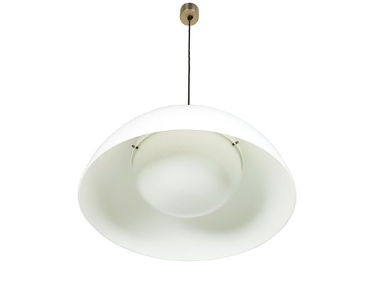 Nickel Plated Brass & White Methacrylate 4006 Pendant Lamp by A. & P.G. Castiglioni for Kartell, 1959-RD-1819967