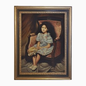 Nicola del Basso, Child on Armchair, 21st Century, Oil on Canvas-YUW-1317610