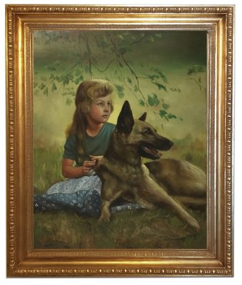 Nicola del Basso, Child with Dog, 1999, Oil on Canvas-YUW-1317611