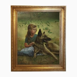 Nicola del Basso, Child with Dog, 1999, Oil on Canvas-YUW-1317611