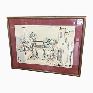 Nicola Sgambati, The Glimpse of a Small Village, 1920s, Watercolored Print-UAI-2022439