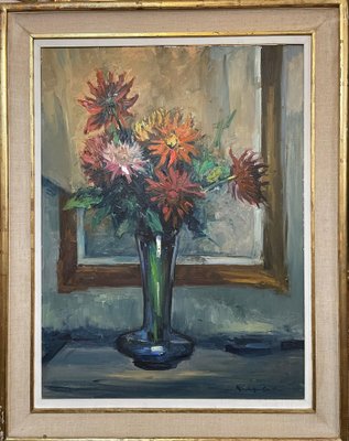 Nicola Sponza, Flowers, Oil Painting on Canvas, 20th Century, Framed-PKM-1717523