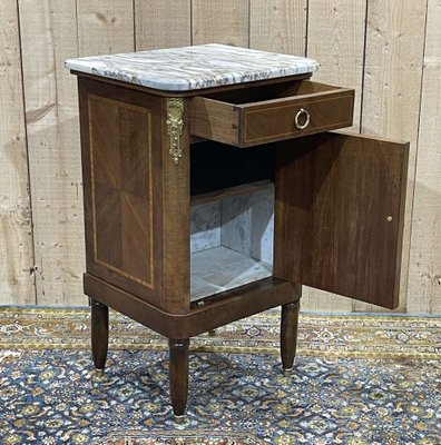 Nightstand in Marquetry and White Marble, Early 20th Century-QYF-1785261