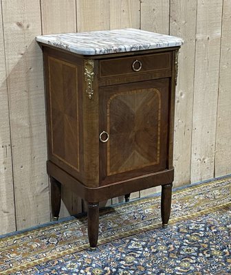 Nightstand in Marquetry and White Marble, Early 20th Century-QYF-1785261