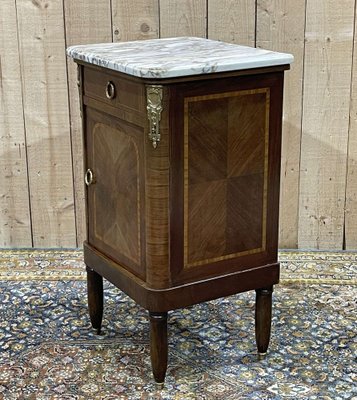 Nightstand in Marquetry and White Marble, Early 20th Century-QYF-1785261