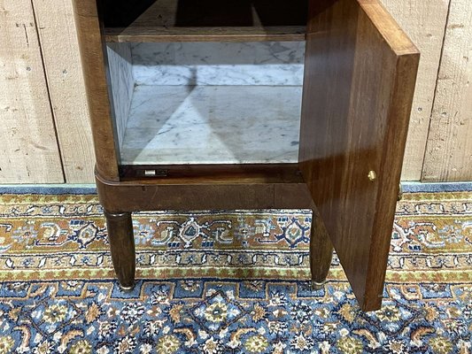 Nightstand in Marquetry and White Marble, Early 20th Century-QYF-1785261