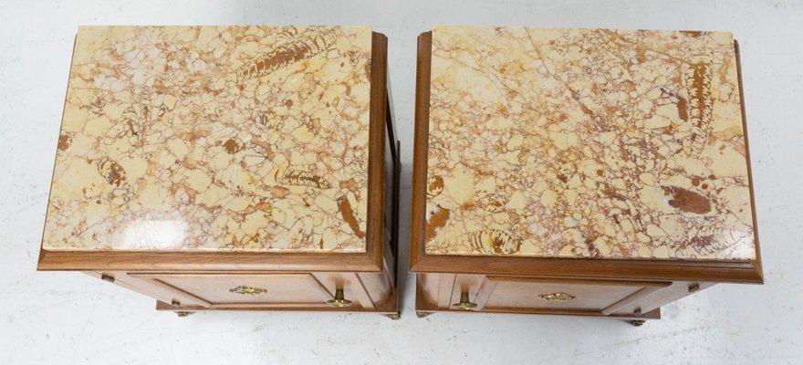 Nightstands or Bedside Cabinets in Oak with Marble Tops, France, 1960s, Set of 2-RIU-1142232