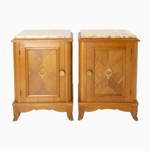 Nightstands or Bedside Cabinets in Oak with Marble Tops, France, 1960s, Set of 2-RIU-1142232