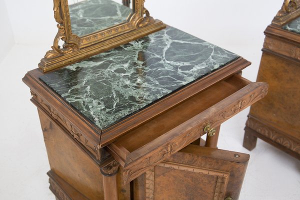 Nightstands with Mirrors in Wood and Green Alps Marble, Set of 2-RCE-1219651