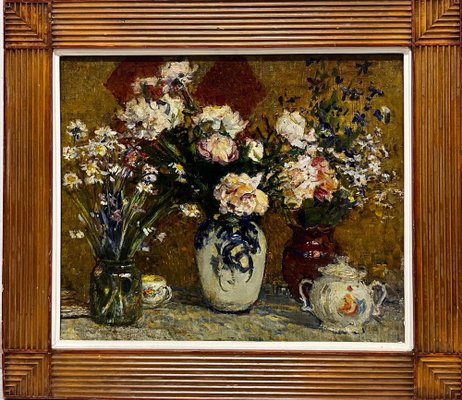 Nikolai Tolkounov, Fiori, Oil Painting, 1970s, Framed-QUE-1778255