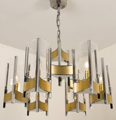 Nine-Light Chrome and Glass Chandelier by Gaetano Sciolari, 1960s-VDW-858224