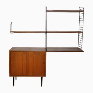 Nisse String Wall Shelf with Sideboard Made of Nut Wood by Kajsa & Nils Strinning, 1960 from String, Set of 8-LVS-1724936