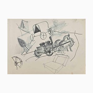 Norbert Meyre, The Carriage, Pencil Drawing, Mid 20th-Century-ZCI-1307014